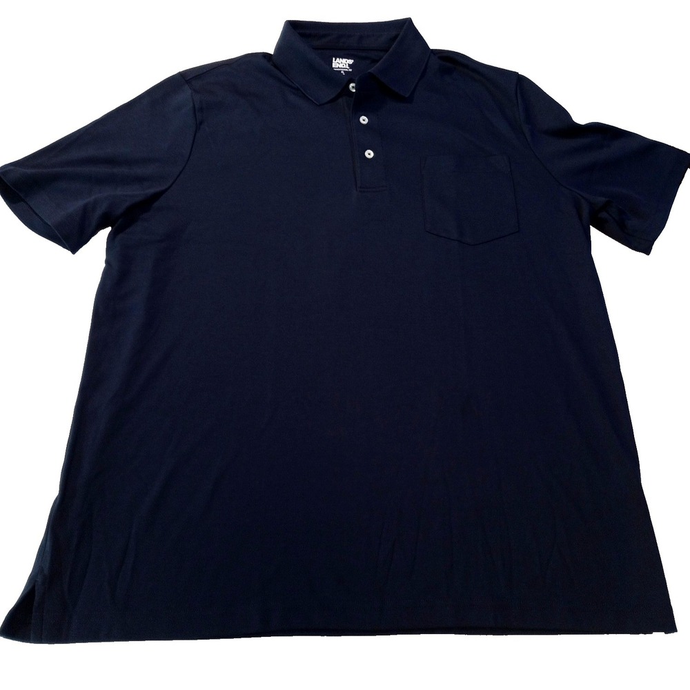 Men's Lands' End Traditional Fit Polo Shirt, XL, Dark Navy Blue, Chest Pocket